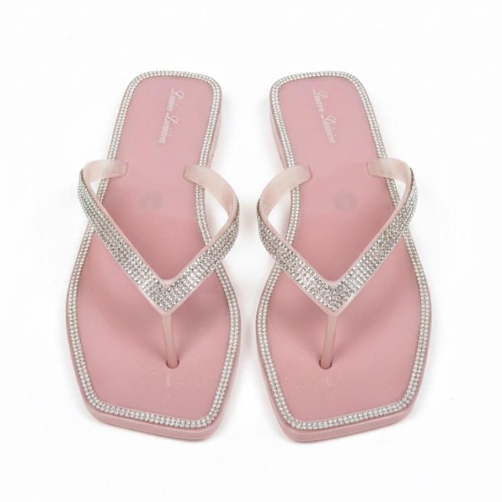 NIB Lauren Lorraine Tampa Rhinestone Thong Sandals Pink Sz 9.5